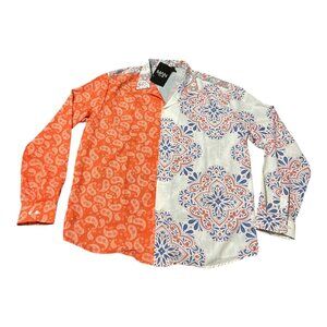 BoohooMAN Shirt Mens Large Multicolor Paisley Patchwork Button Up Long Sleeve